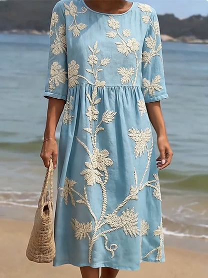 Camila | Women's Embroidered Short Sleeve Midi Dress