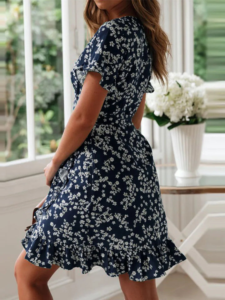 Tosi | Women's Floral V-Neck Mini Dress With Ruffle Sleeves