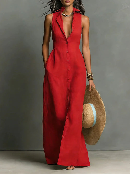 Sophia | Women's Elegant Button Sleeveless Shirtdress