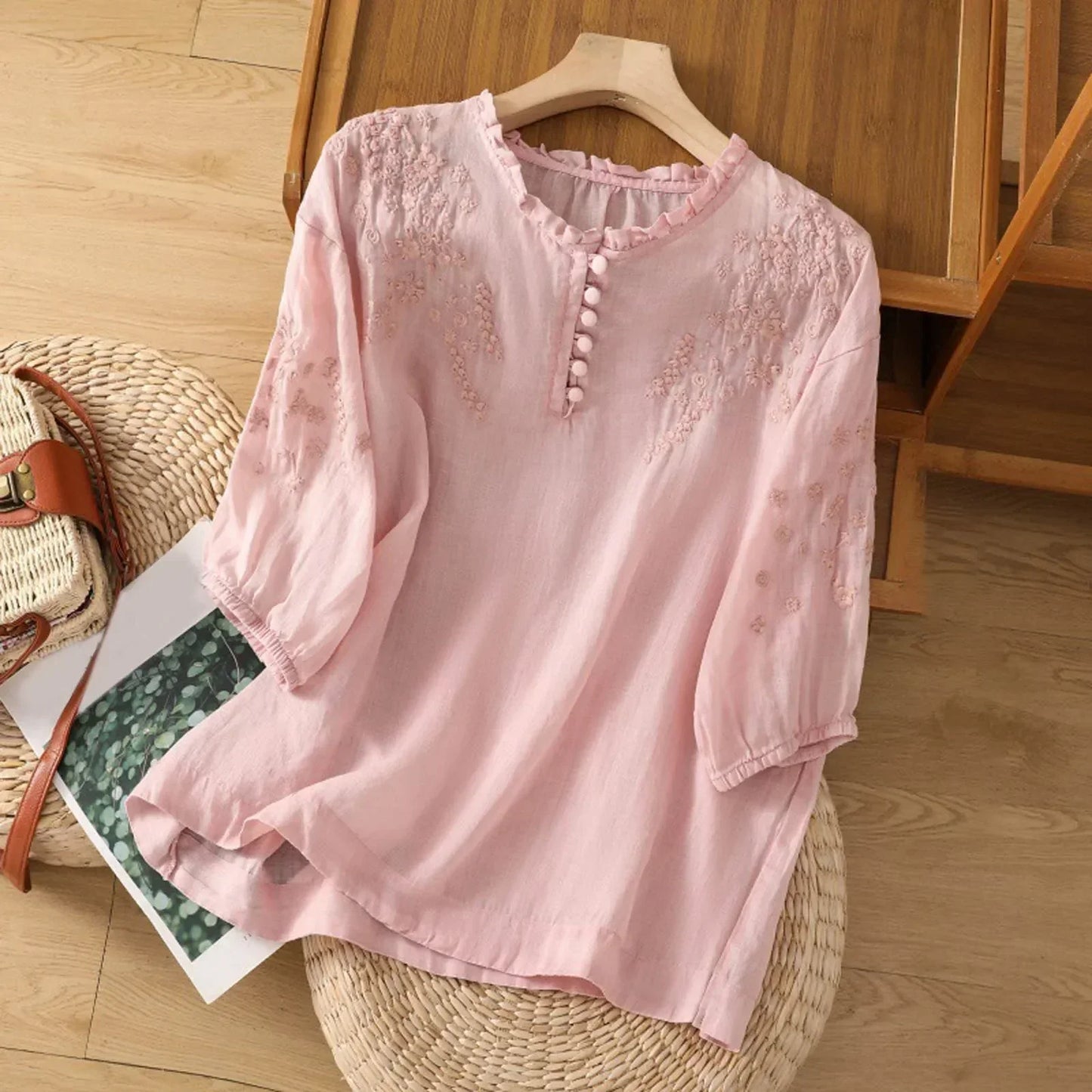 Suzanne | Women's Floral Button-Front Summer Blouse