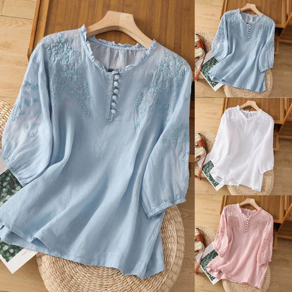 Suzanne | Women's Floral Button-Front Summer Blouse