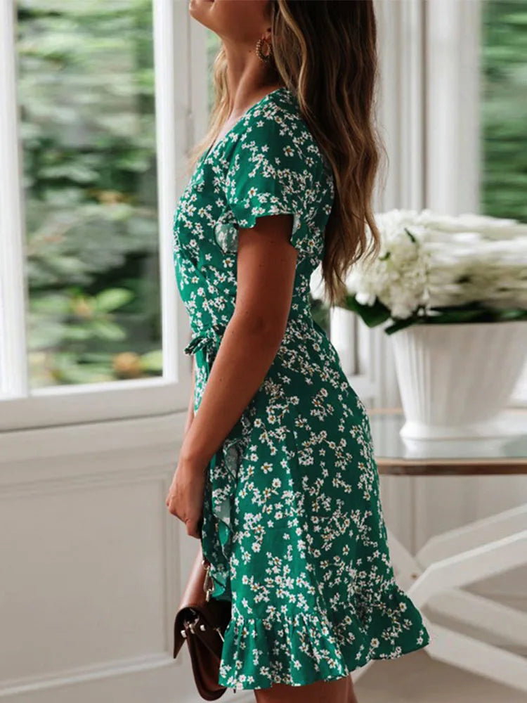Tosi | Women's Floral V-Neck Mini Dress With Ruffle Sleeves