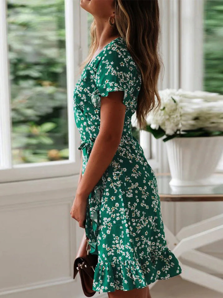 Tosi | Women's Floral V-Neck Mini Dress With Ruffle Sleeves
