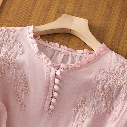 Suzanne | Women's Floral Button-Front Summer Blouse