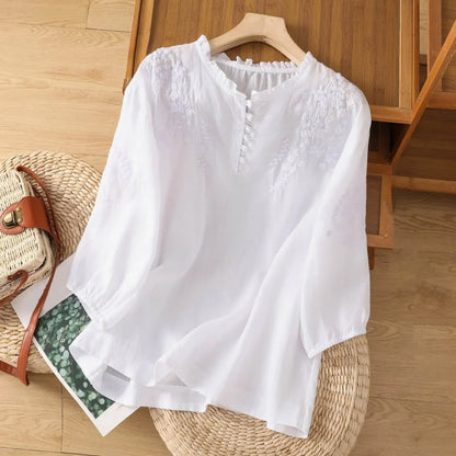 Suzanne | Women's Floral Button-Front Summer Blouse