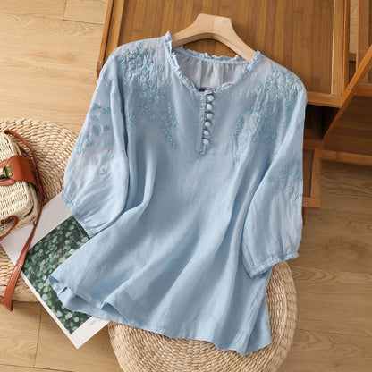 Suzanne | Women's Floral Button-Front Summer Blouse