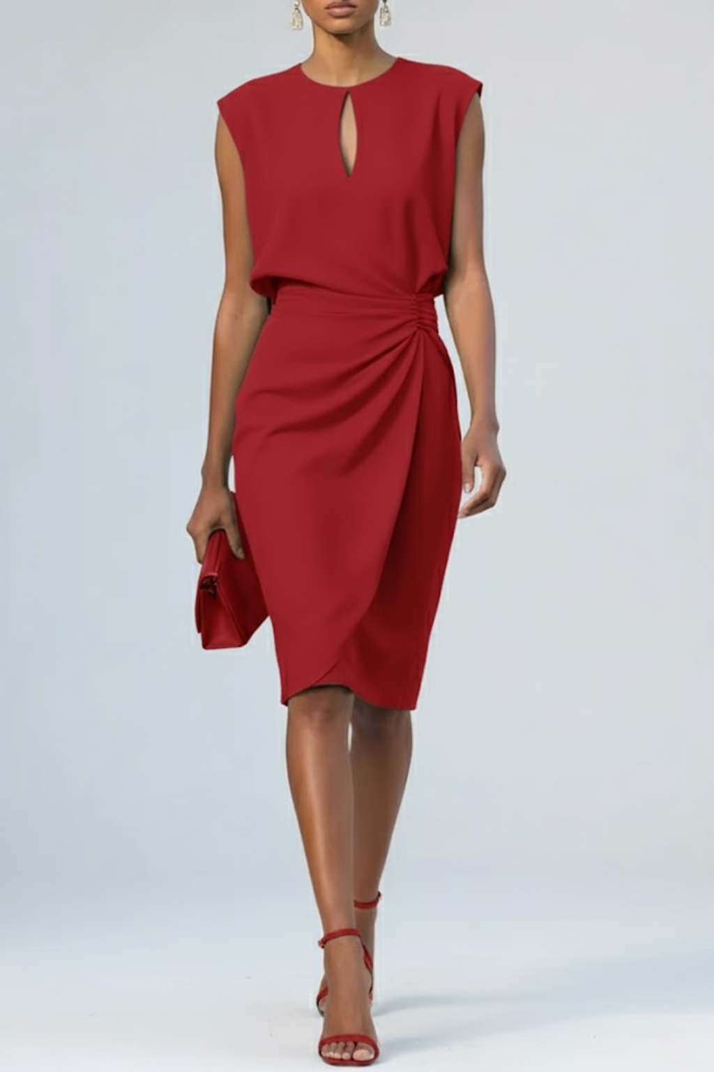 Isolde | Women's Ruched Waist Keyhole Neck Midi Dress