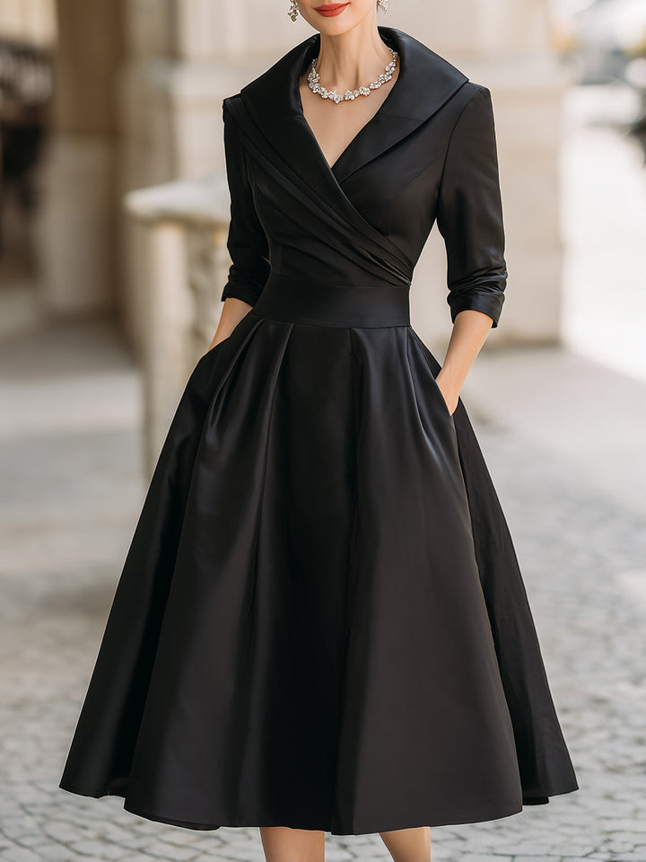 Hanne | Women's Wrap Collar Elegant Midi Evening Dress
