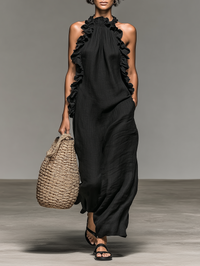 Luna | Women's Minimalist Halterneck Ruffle Dress