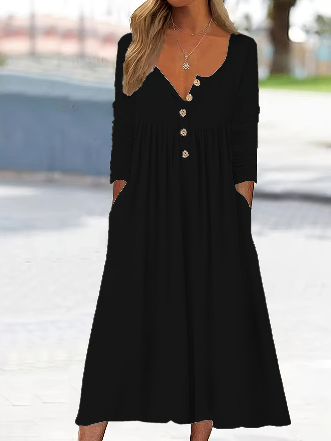 ZARA | SOLID BUTTON-FRONT MIDI DRESS