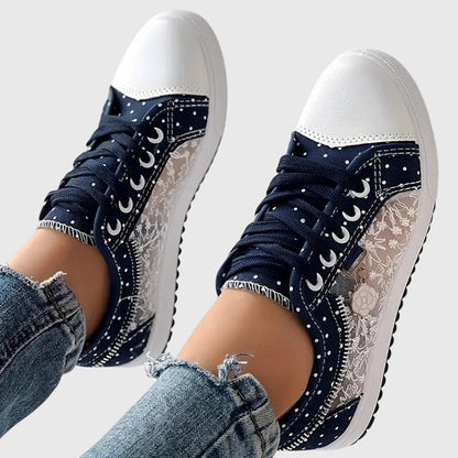 Emilia | Women's Trendy Embroidered Laced Sneakers
