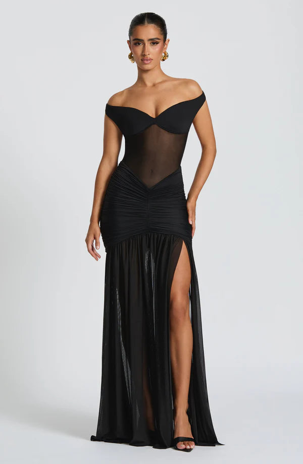 Bella | Women's Bardot Maxi Wedding Guest Dress
