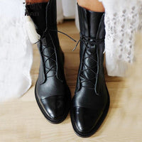 Chloe | Women's Black Lace-Up Low Heel Boots