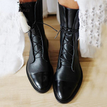 Chloe | Women's Black Lace-Up Low Heel Boots