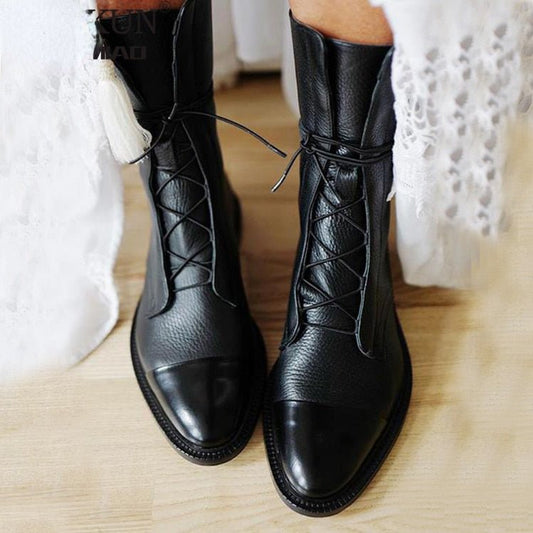 Chloe | Women's Black Lace-Up Low Heel Boots