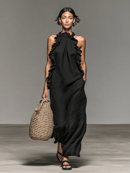 Luna | Women's Minimalist Halterneck Ruffle Dress