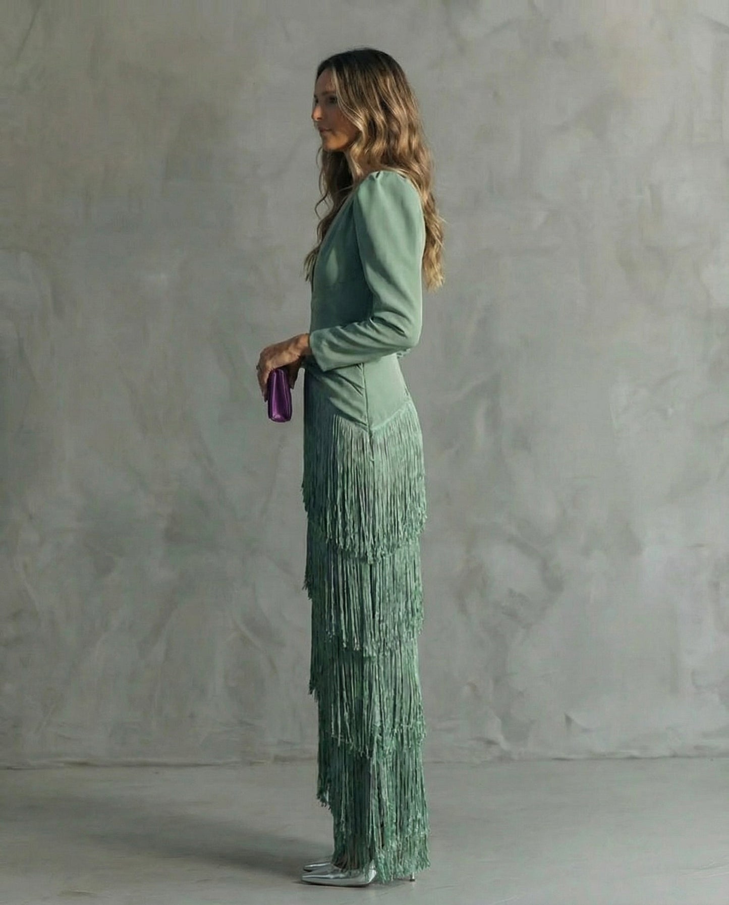 Ellie | Women's Festive V-Neck Fringe Midi Dress