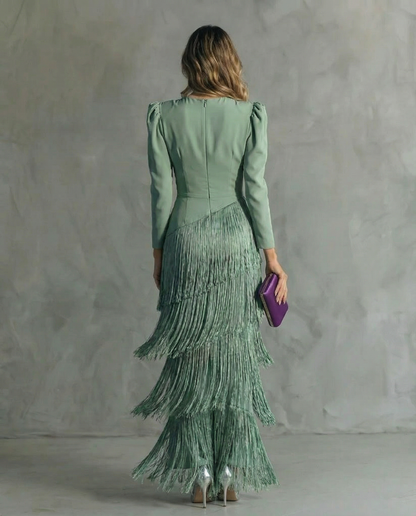 Ellie | Women's Festive V-Neck Fringe Midi Dress