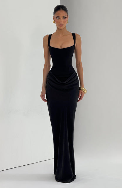 Alexa | Women's Elegant Draped Square Neck Maxi Dress