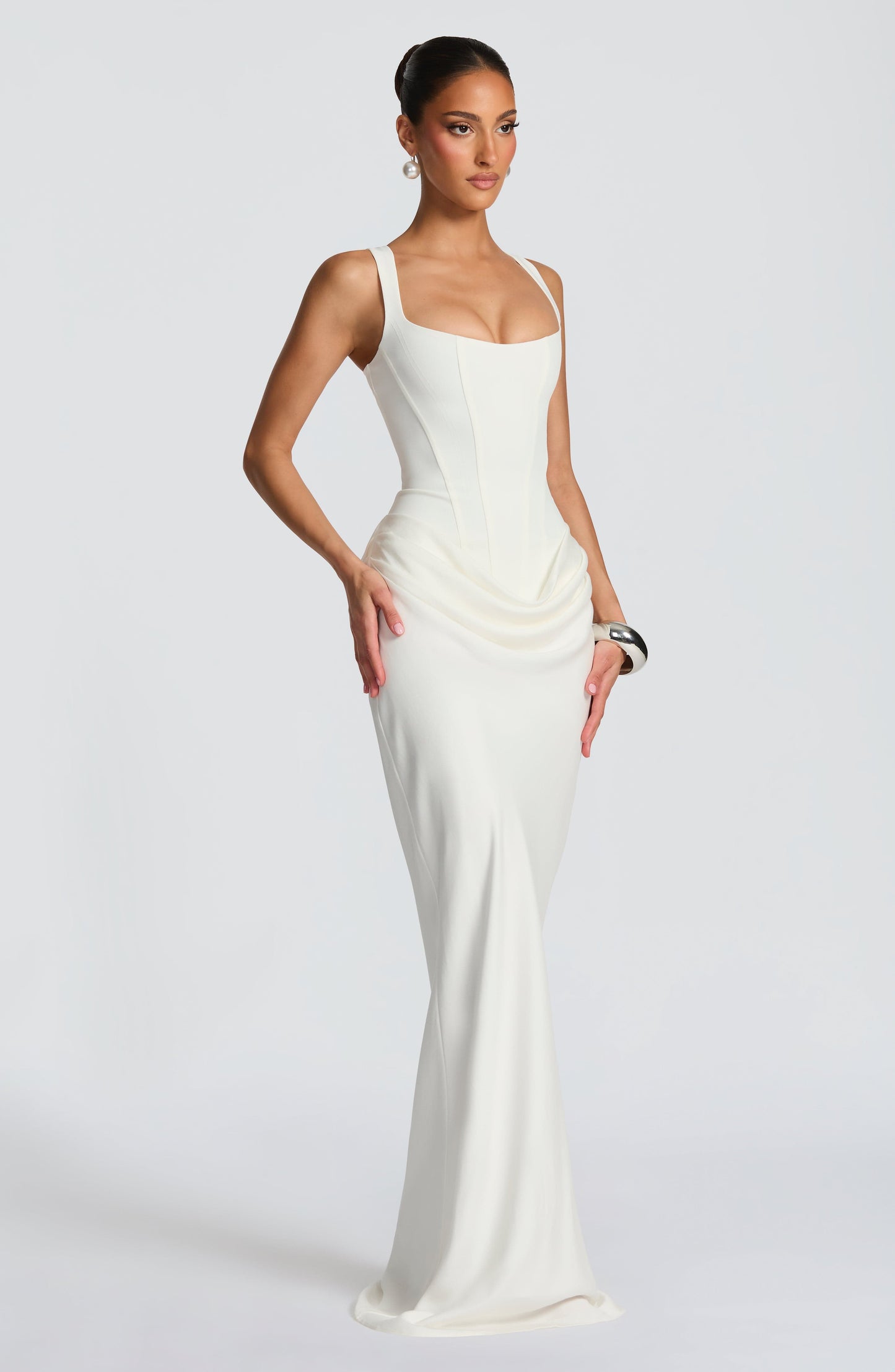 Alexa | Women's Elegant Draped Square Neck Maxi Dress