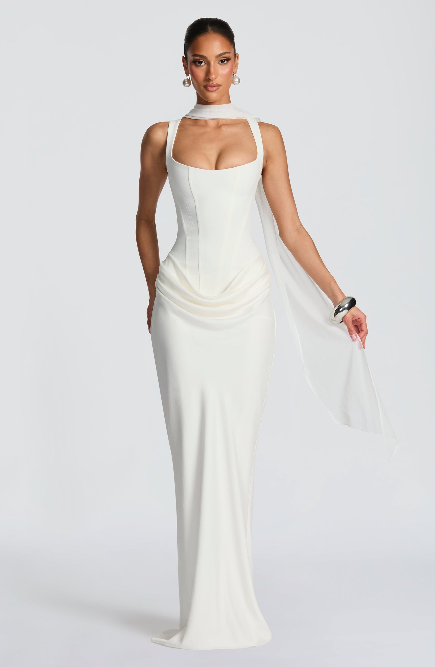Alexa | Women's Elegant Draped Square Neck Maxi Dress