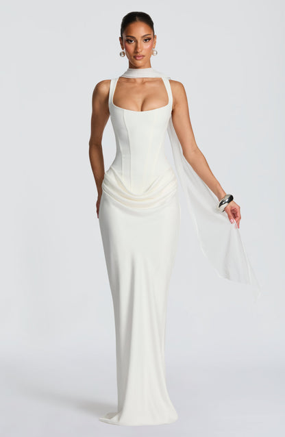 Alexa | Women's Elegant Draped Square Neck Maxi Dress