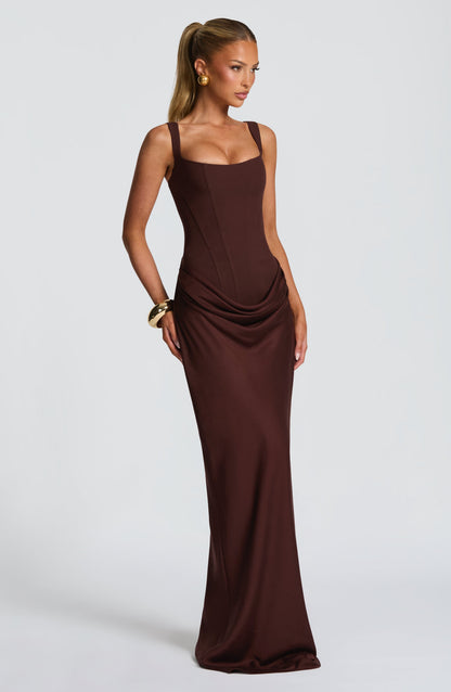 Alexa | Women's Elegant Draped Square Neck Maxi Dress