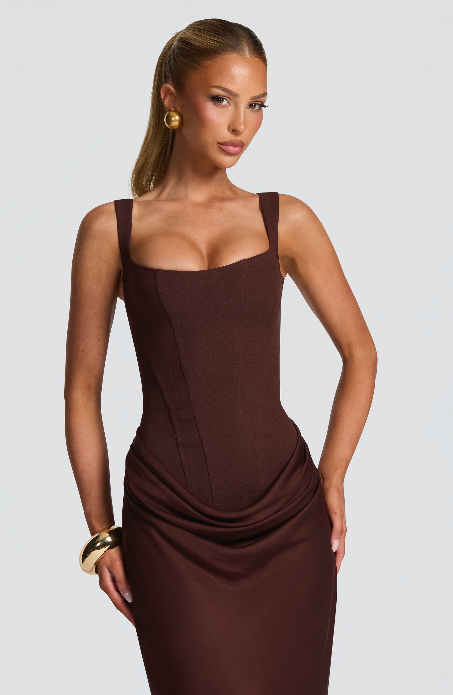 Alexa | Women's Elegant Draped Square Neck Maxi Dress