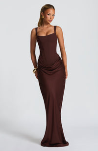 Alexa | Women's Elegant Draped Square Neck Maxi Dress