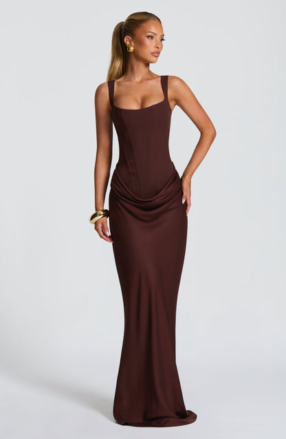 Alexa | Women's Elegant Draped Square Neck Maxi Dress