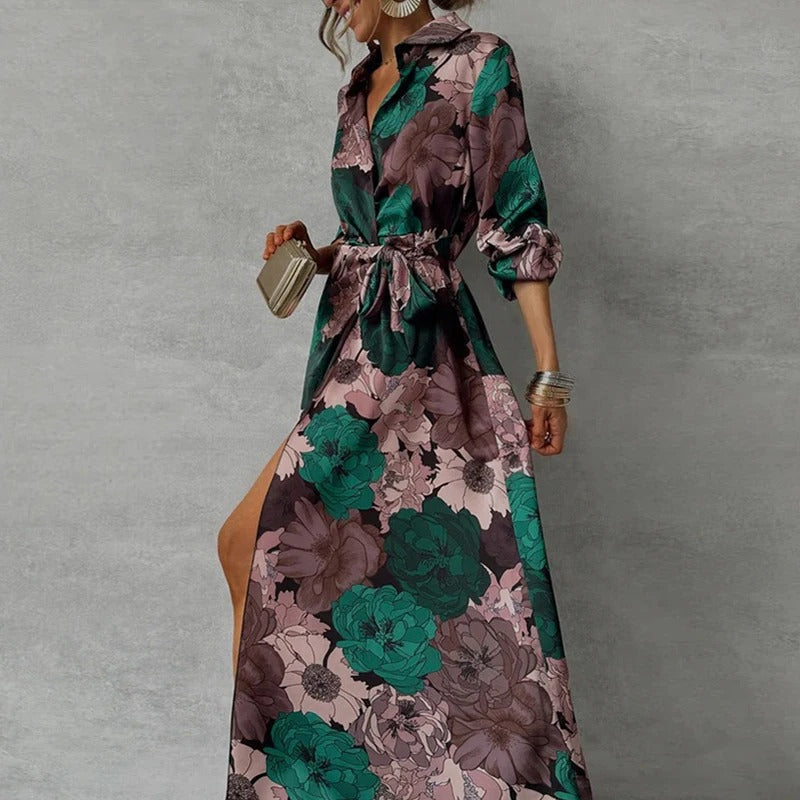 Chloe | Women's Floral Maxi Shirt Dress