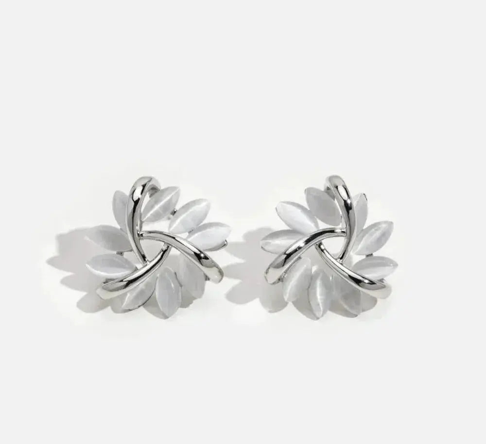 Opal Petal Circle Studs in Gold