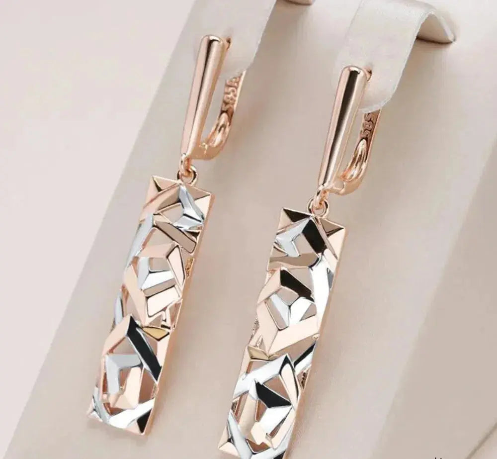 Elegant Gold & Silver Rectangular Earrings