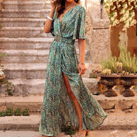 Allison | Women's Printed Short-Sleeve Wrap Maxi Dress