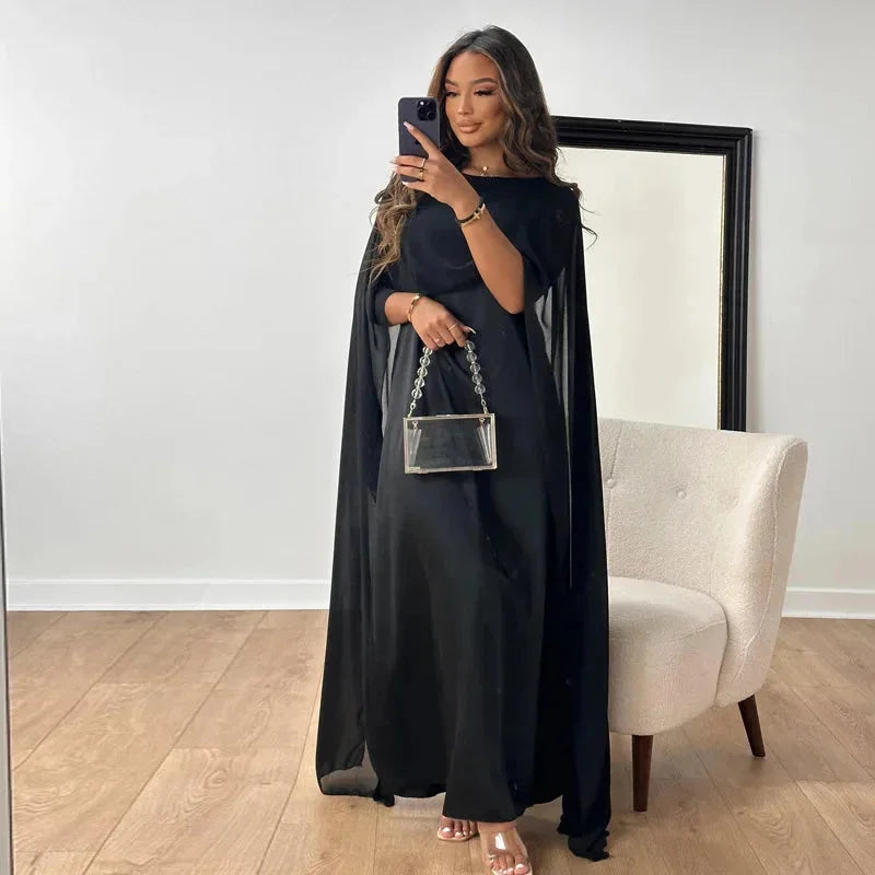 Lies | Women's Elegant Cape Maxi Wedding Guest Dress