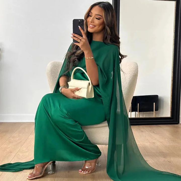 Lies | Women's Elegant Cape Maxi Wedding Guest Dress