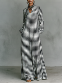 Julia | Women's Casual Checked Longsleeve Maxi Dress