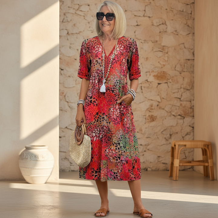 AVALINE | PLAYFUL PRINTED MIDI DRESS