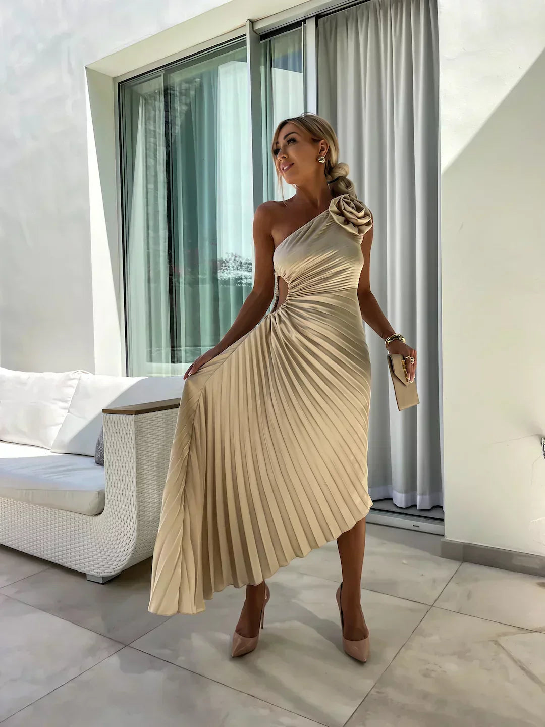 Mandy | Women's Pleated Wedding Guest Midi Dress