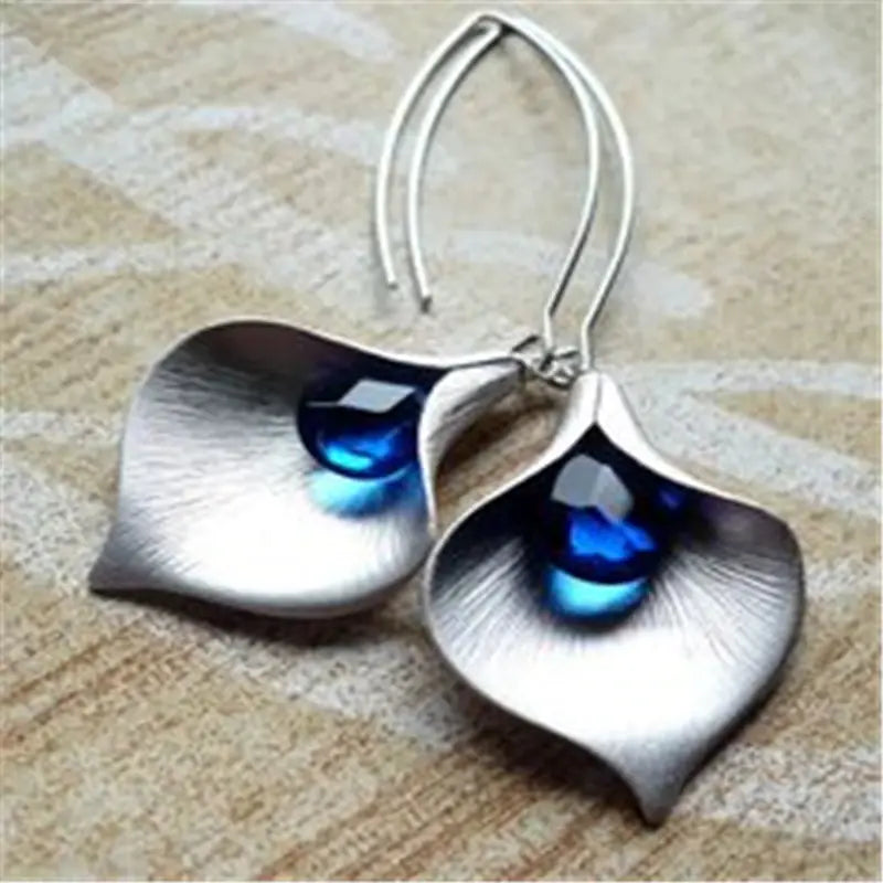 Blue Flower Silver Earrings