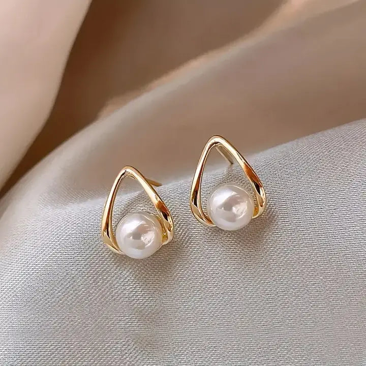 Triangular Pearl Drop Earrings