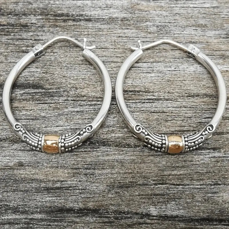 Carved Silver Hoop Earrings