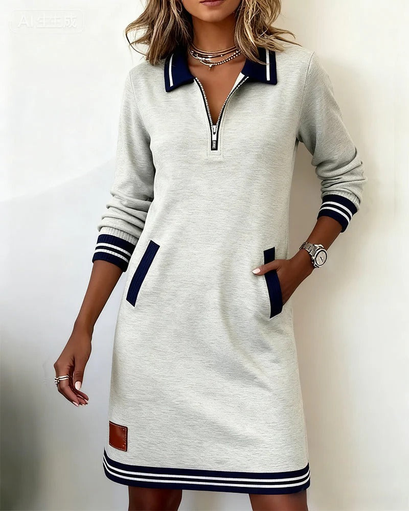 Darna | Chic Long Sleeve Zipper Midi Dress