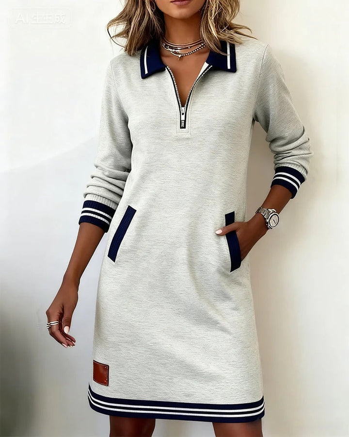 Darna | Chic Long Sleeve Zipper Midi Dress