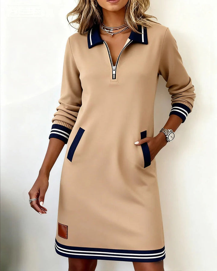 Darna | Chic Long Sleeve Zipper Midi Dress