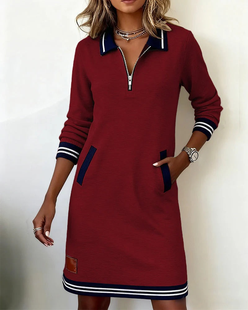 Darna | Chic Long Sleeve Zipper Midi Dress