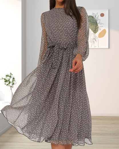 Aria | Women's Polka Dot Long Sleeve Midi Dress
