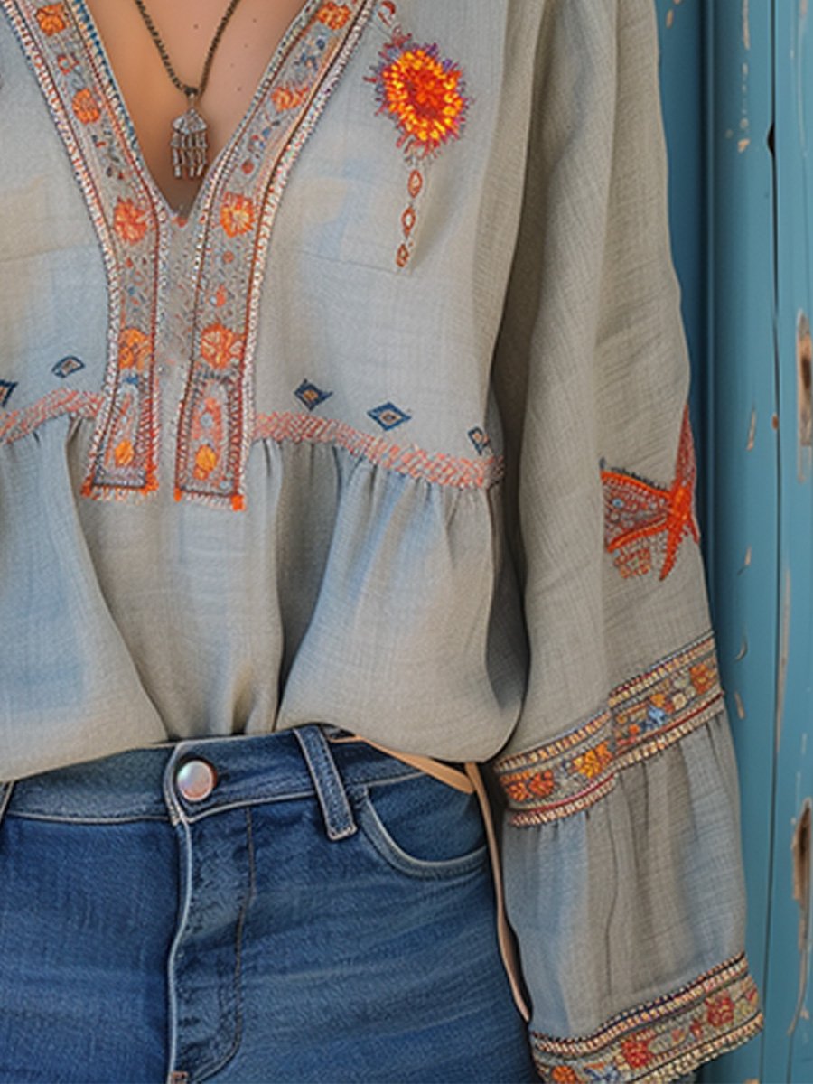 Audrey | Women's Casual Boho V-Neck Blouse