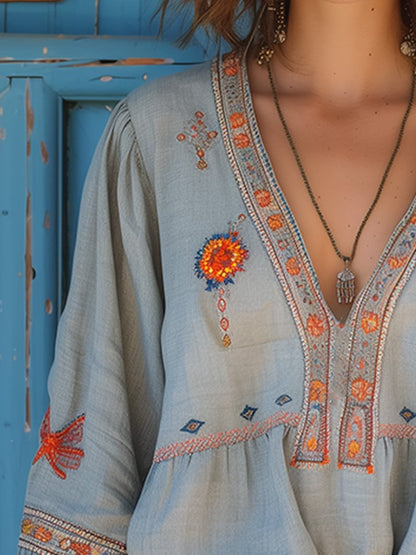 Audrey | Women's Casual Boho V-Neck Blouse