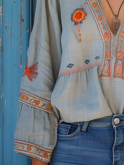 Audrey | Women's Casual Boho V-Neck Blouse